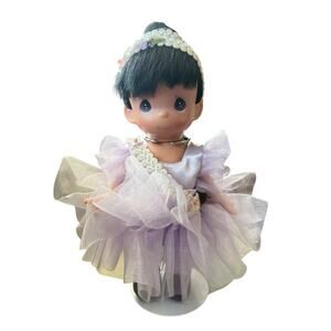 Vintage 1999 Precious Moments Doll in Pretty Tutu Dress Ballerina Dancer W Stand